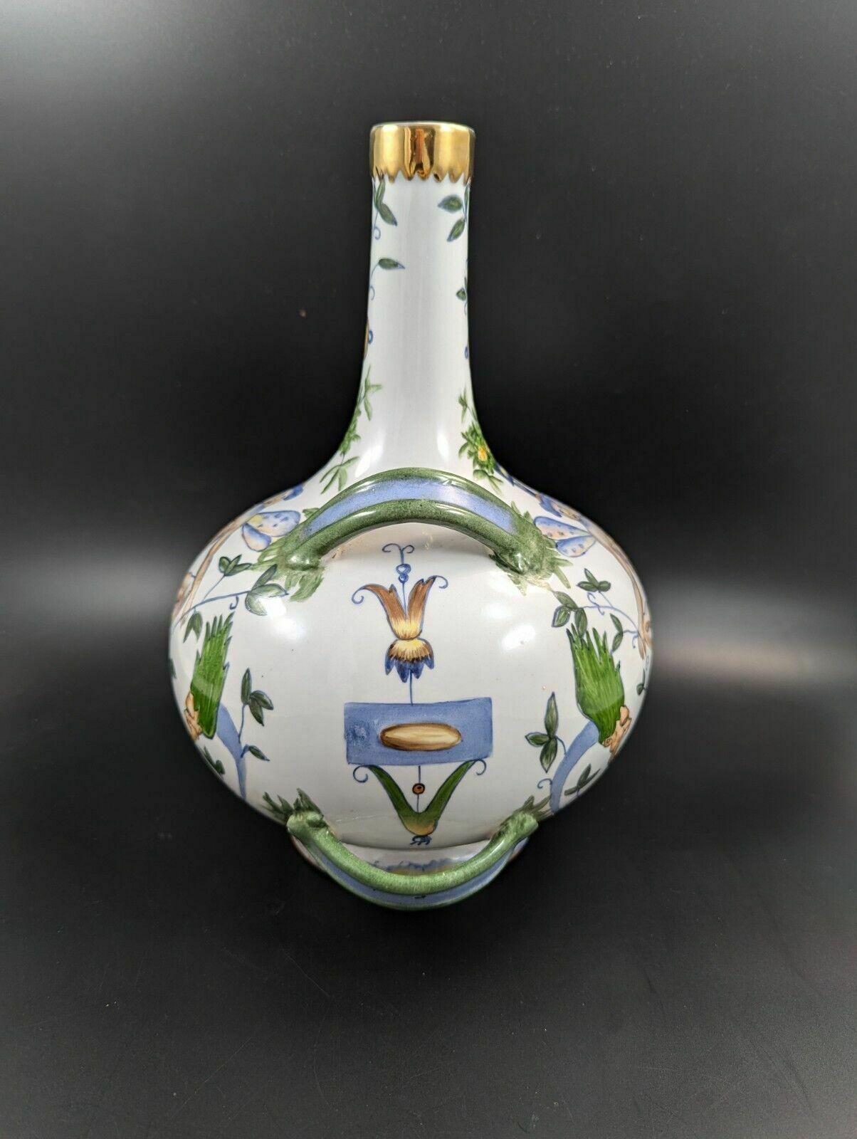 Antique French Armonial Double Handled Faience Flask, 19th Century photo buy