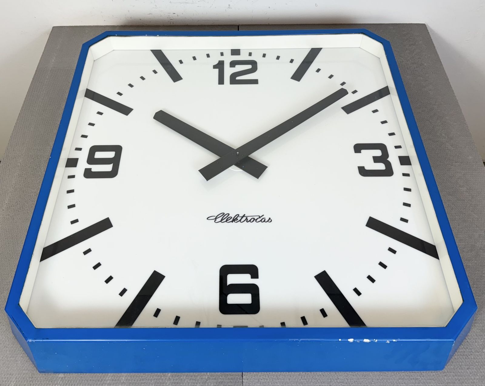 Huge Blue Square Industrial Wall Clock From Elektročas, 1990s photo furniture