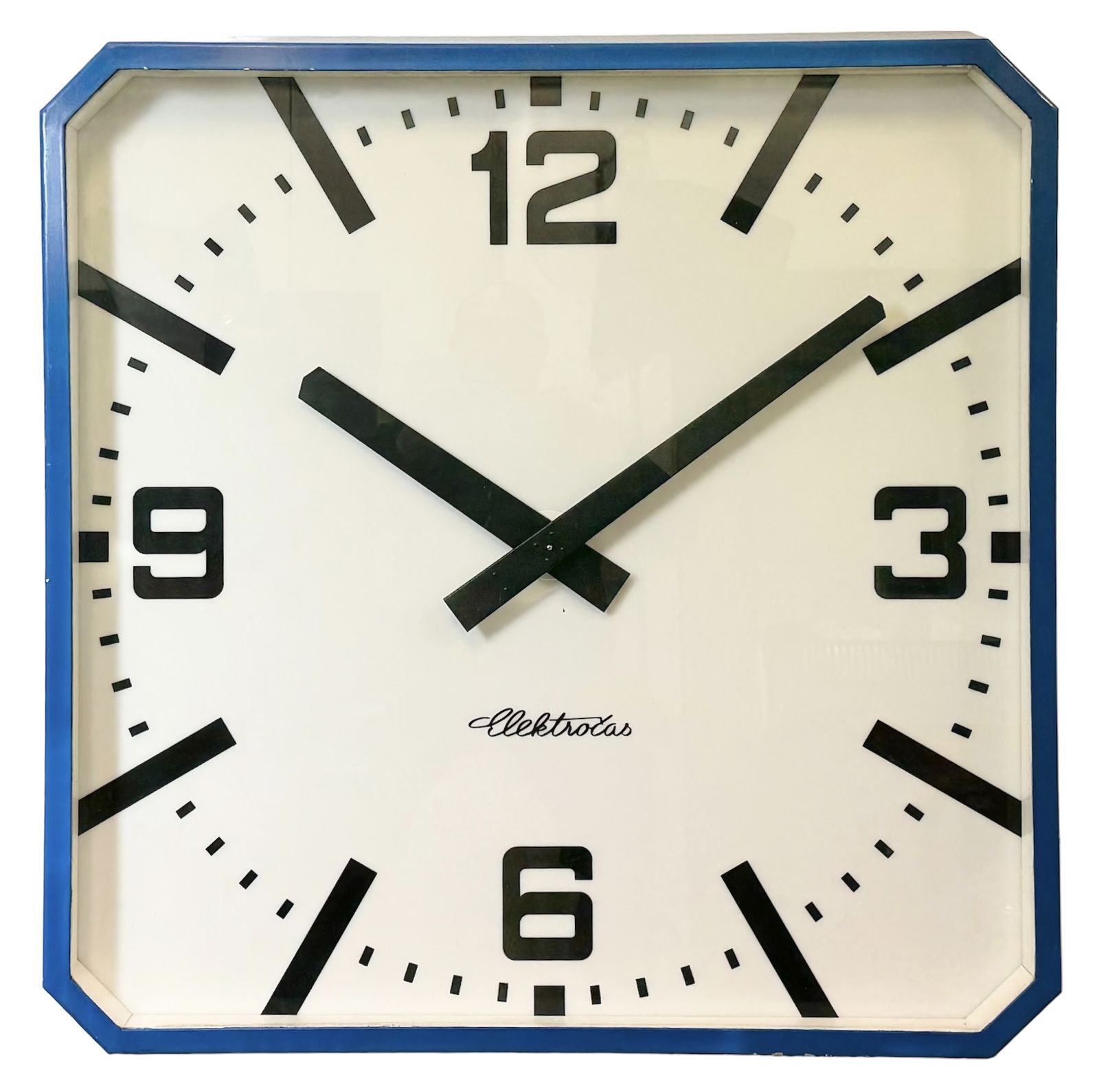 Huge Blue Square Industrial Wall Clock From Elektročas, 1990s
