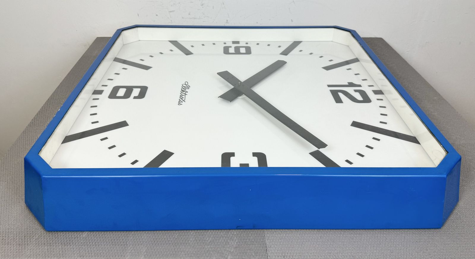 photo furniture Huge Blue Square Industrial Wall Clock From Elektročas, 1990s