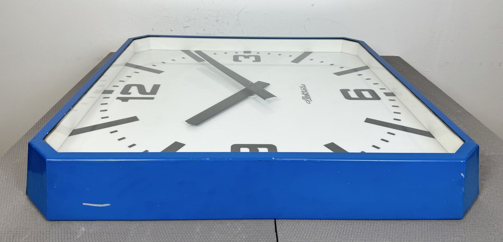 photo buy Huge Blue Square Industrial Wall Clock From Elektročas, 1990s