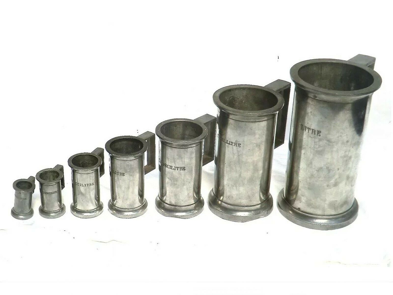 Set Of Antique Pewter Spirit Measures From France