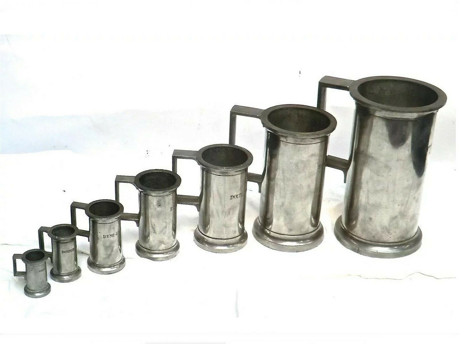 Set Of Antique Pewter Spirit Measures From France photo Home Decor