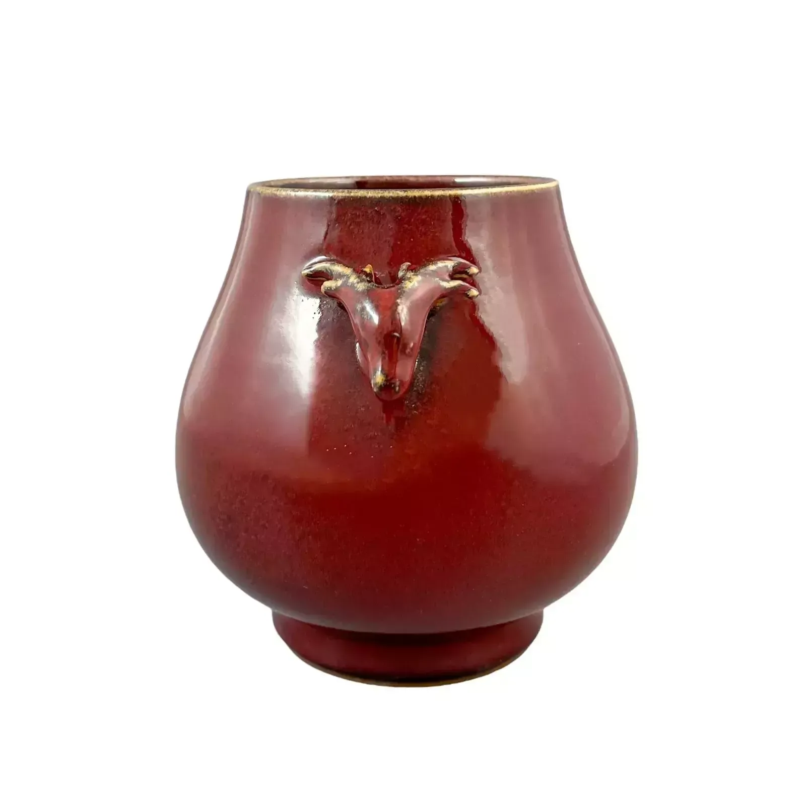 Antique Chinese 19th Century Qing Sang De Boeuf Hu Form Vase, Deer Head Handles photo furniture