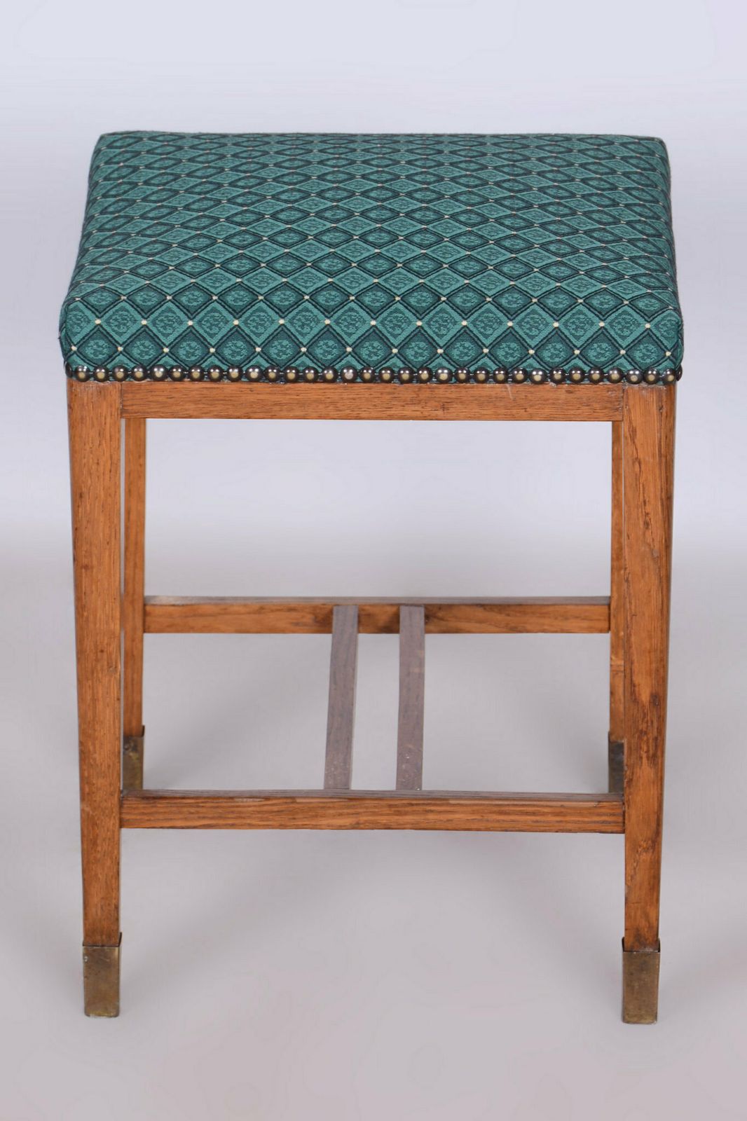 Restored Art Deco Stool, New Upholstery, Revived Polish, Oak, Czech, 1930s photo vinterior