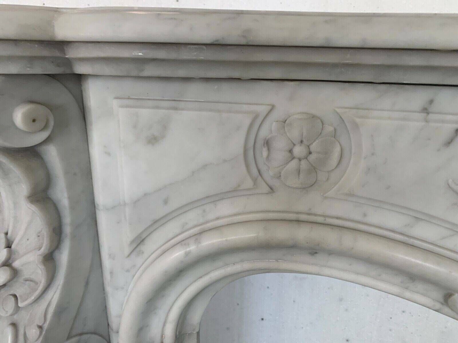Louis XV Style Fireplace In White Carrara Marble 19th Century photo vinterior