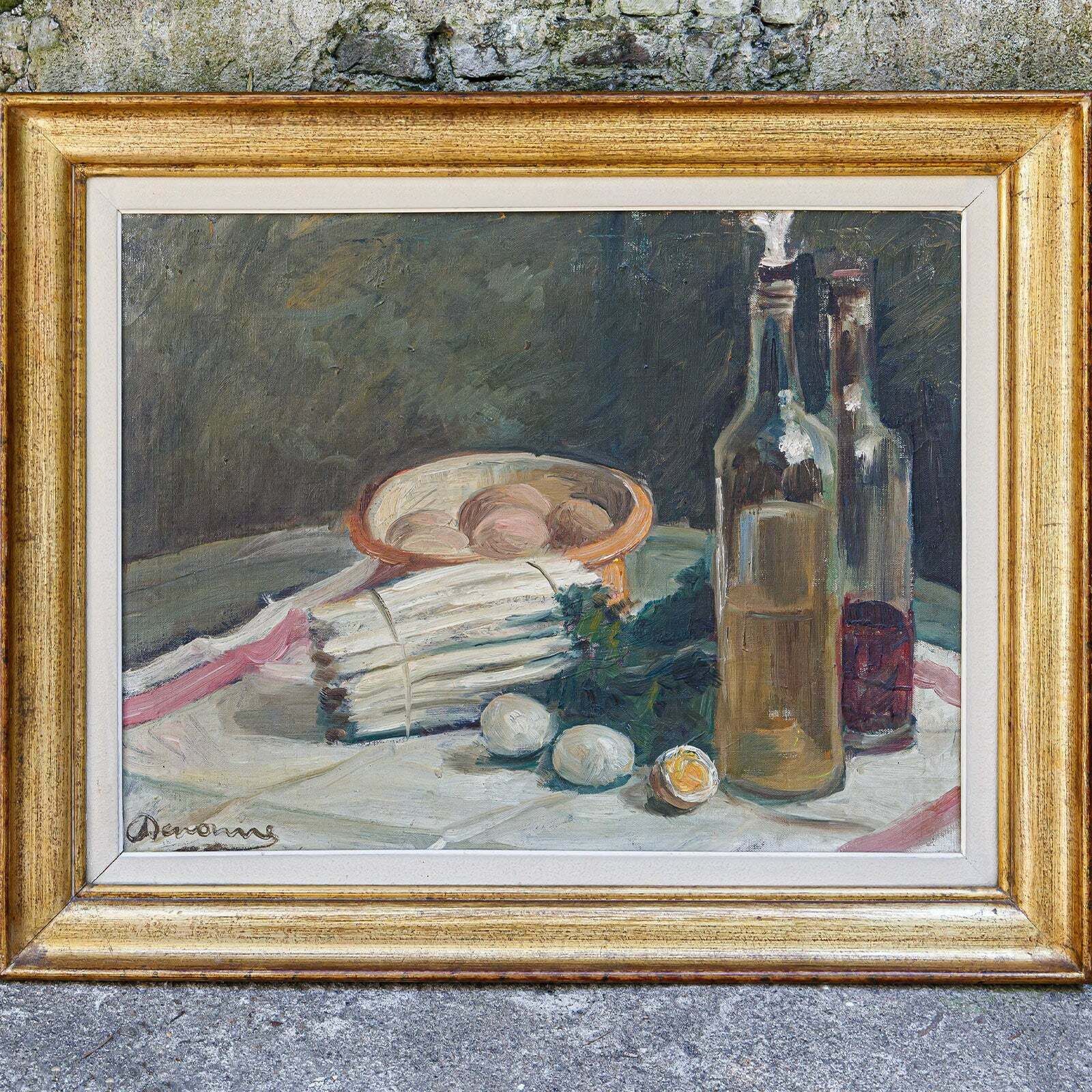 photo for sale Stilleven Olieverfschilderijen "Asparagus & Eggs" En "Melon" Van Alexandre Denonne