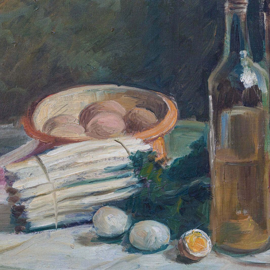 photo vinterior Stilleven Olieverfschilderijen "Asparagus & Eggs" En "Melon" Van Alexandre Denonne