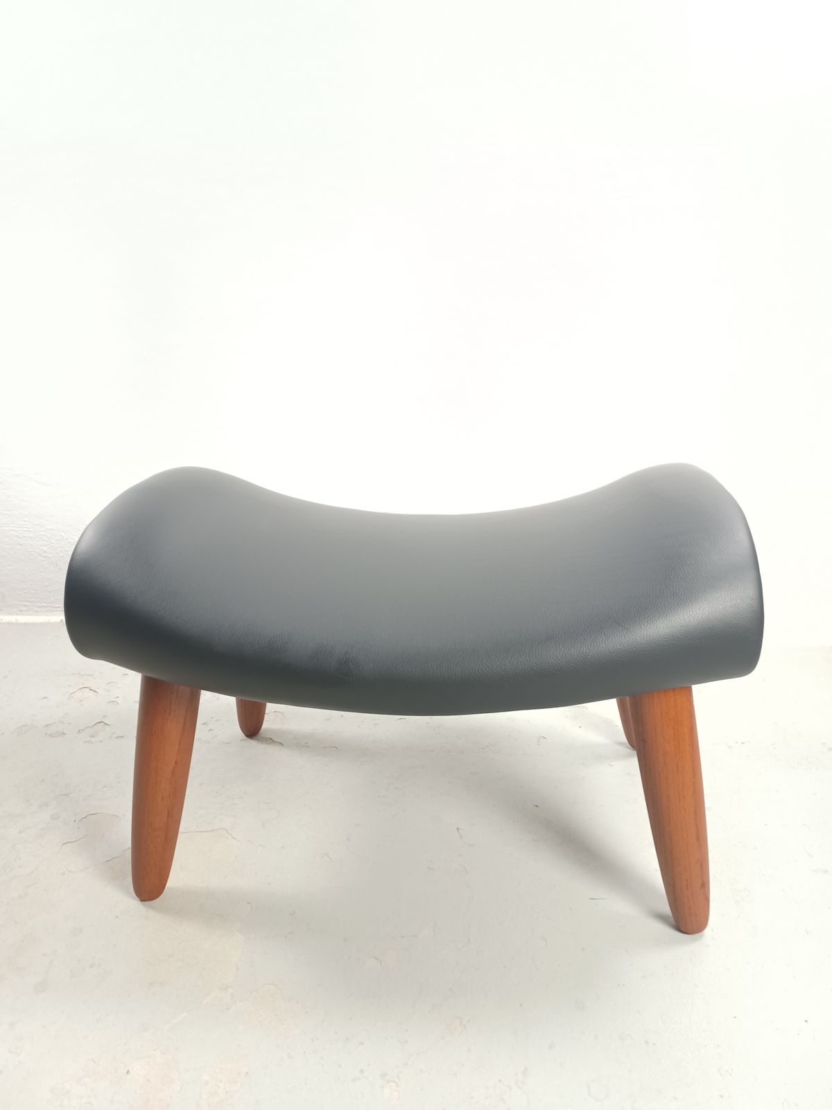 Fully Restored Danish Ottoman In Teak Reupholstered In Black Leather, 1960s photo furniture