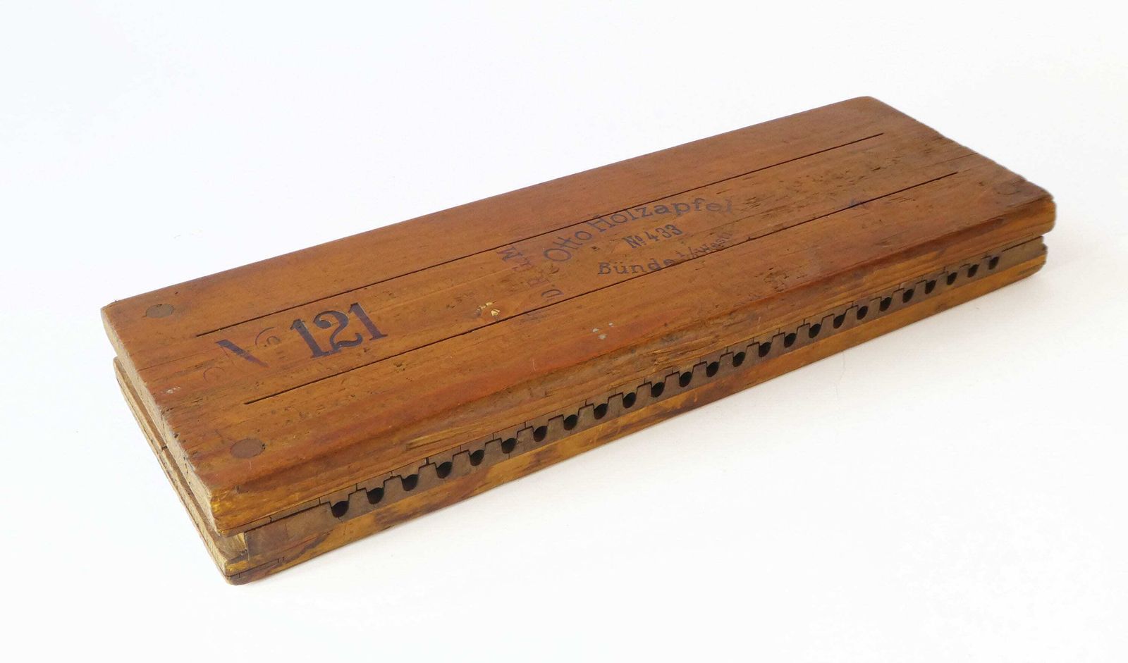 Antique German Double Wooden Cigar Press, Branded Cigar Box, Original Otto Holzapfel N121 Tobacciana Mold