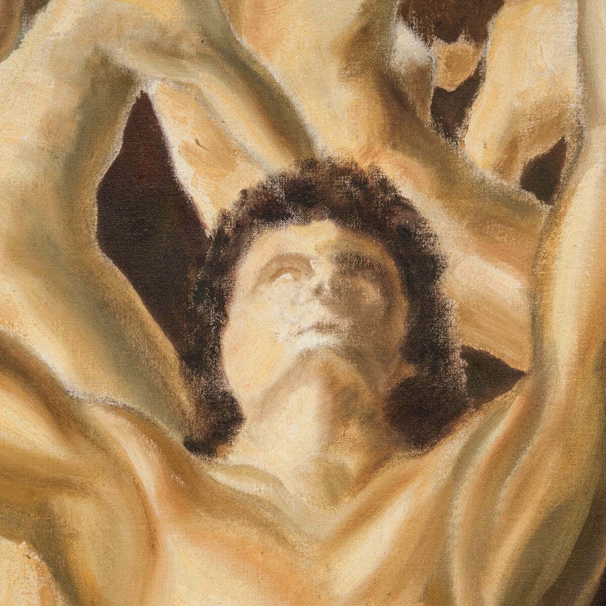 photo for sale Groot Vintage Olieverfschilderij "Purgatory" Uit De Jaren 1970