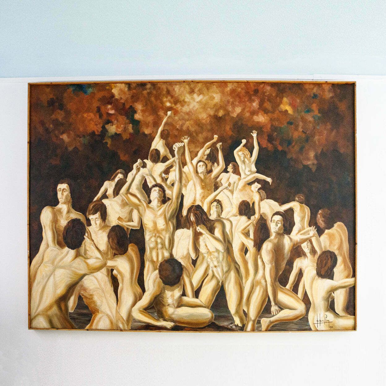 Kunst Groot Vintage Olieverfschilderij "Purgatory" Uit De Jaren 1970 photo