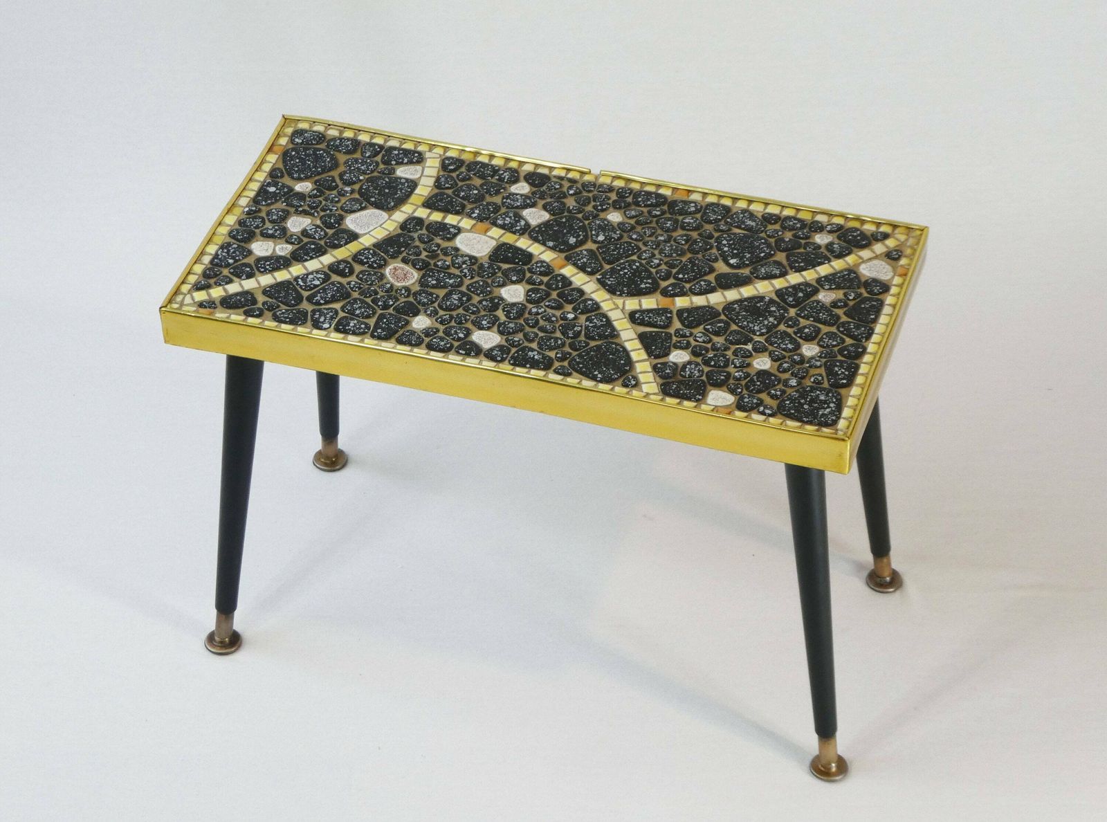 Vintage Mosaic Rectangular Side Table, Mid Century Colourful Plant Stand, Wooden 60's Flower Stand, Coffee Table photo furniture