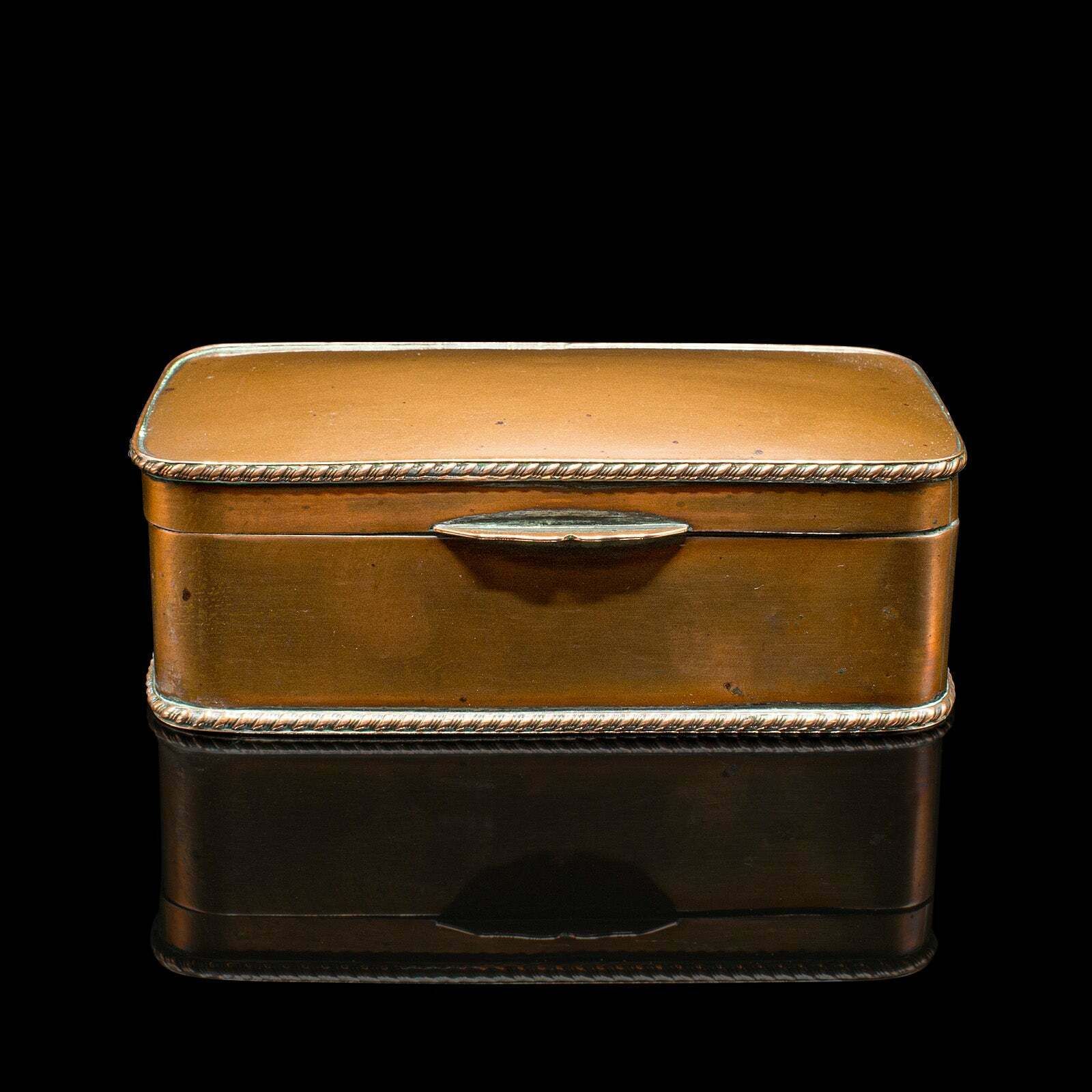 Small Antique Tobacco Tin, English, Copper, Silver Plate, Lidded Box, Edwardian photo for sale