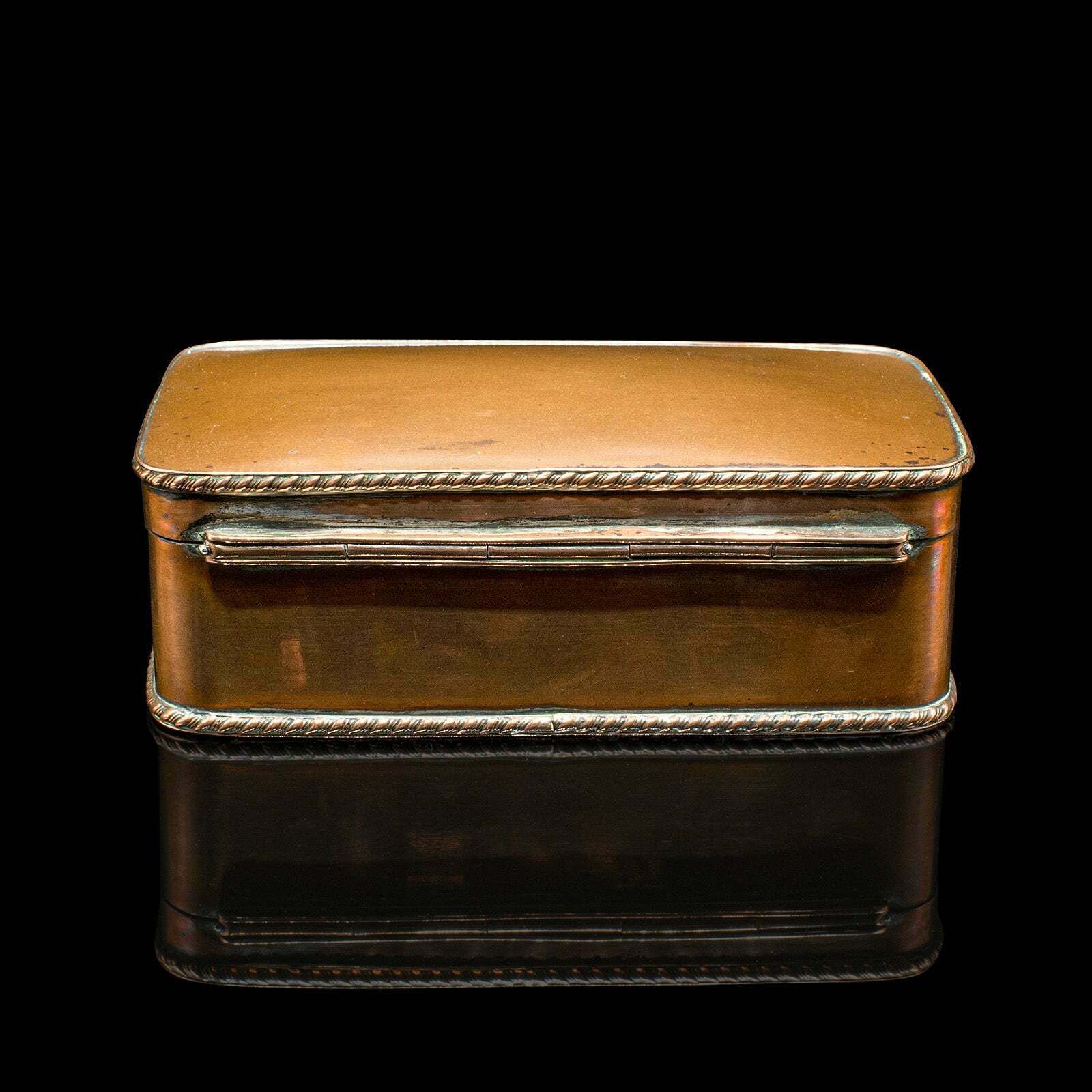 Small Antique Tobacco Tin, English, Copper, Silver Plate, Lidded Box, Edwardian photo vinterior