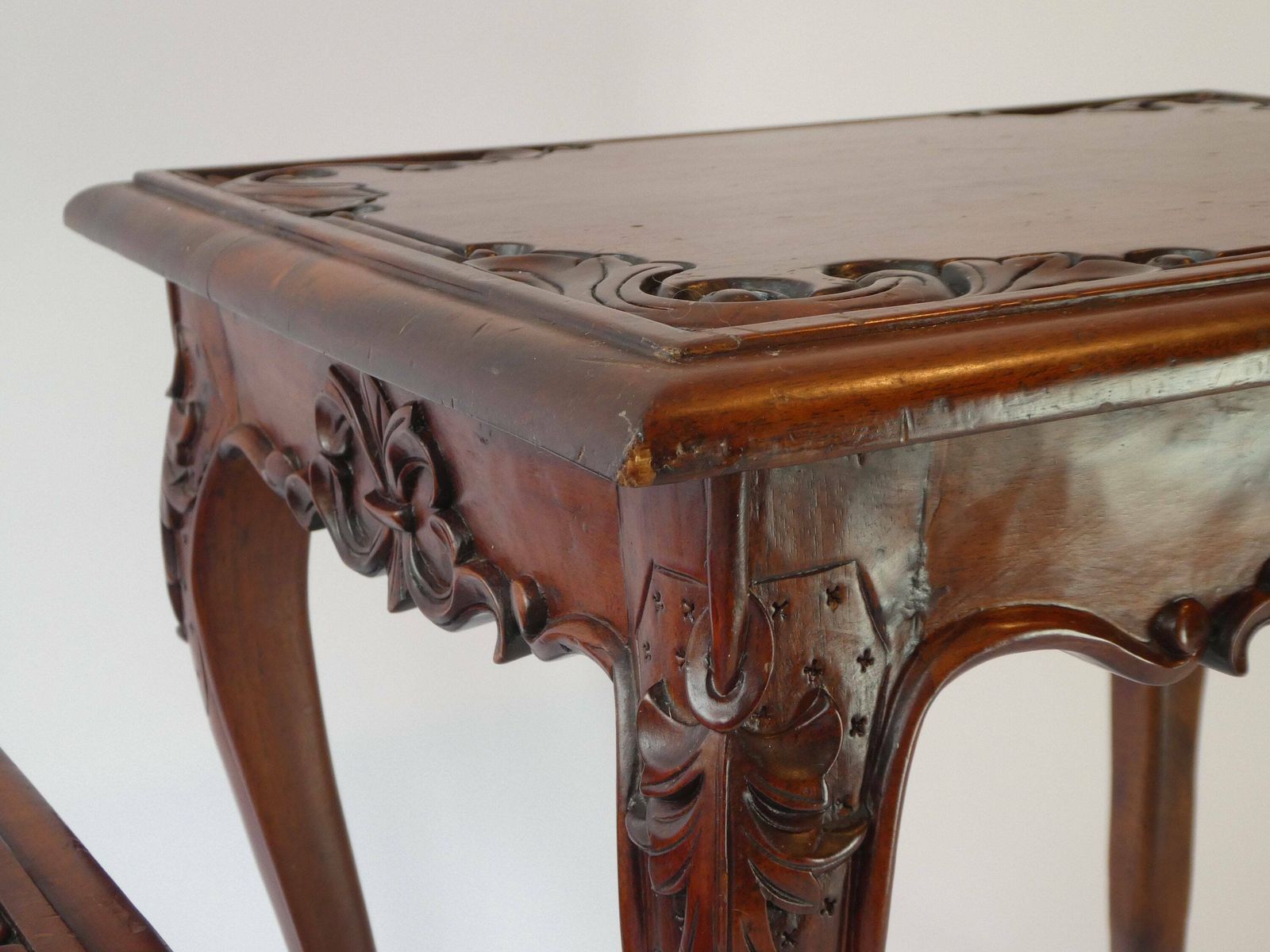 photo furniture Vintage Asian Carved Wooden Nesting Tables, Chinese Side Tables With Floral Design