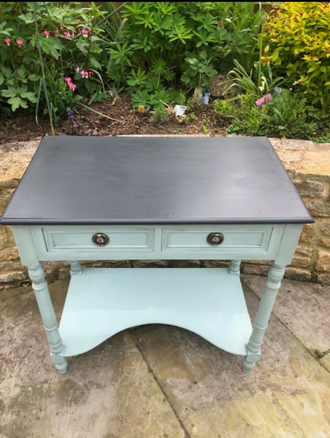 Console With 2 Drawers Painted In A Country Style Of Fusion French Eggshell With An Ash Top photo furniture