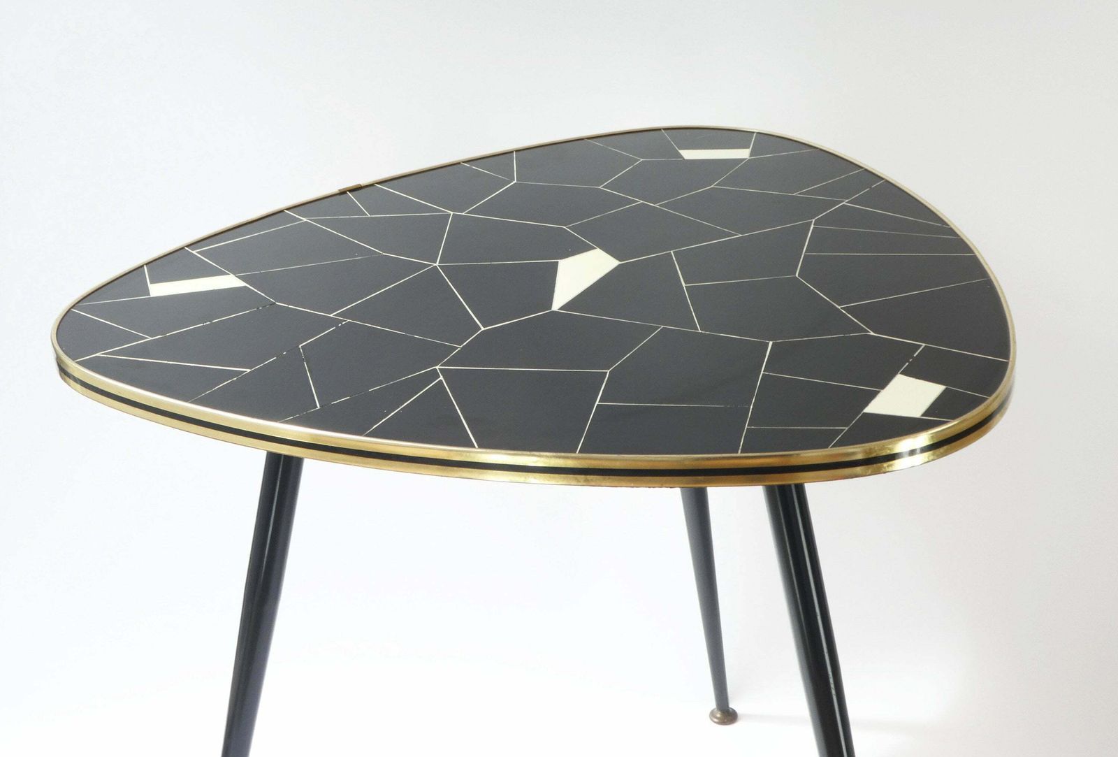 Large German Mosaic Kidney Coffee Table With Ceramic Tiles, Mid Century Side Table With Metal Legs, End Table photo for sale