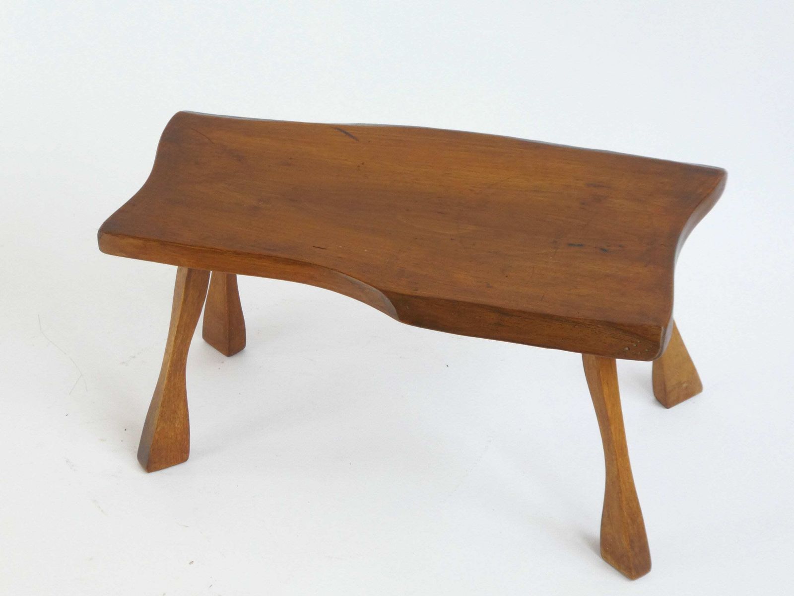 Primitive Wooden Small Vintage Stool On 4 Legs, Asymmetric Plant Stand, Primitive 60's Stool photo furniture