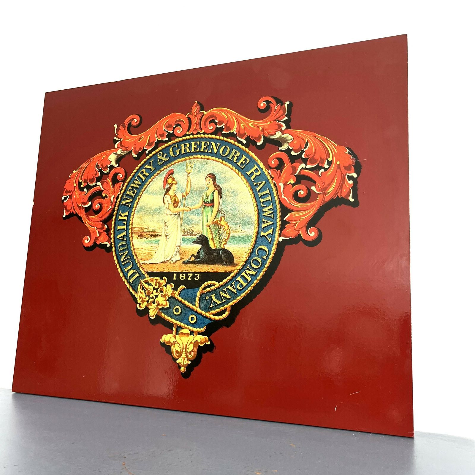 photo buy Mounted Coats Of Arms X4    Midland Rly, British Railways, Great Indian Peninsular Rly 1849, Dundalk Newry & Greenore Rly Co. 