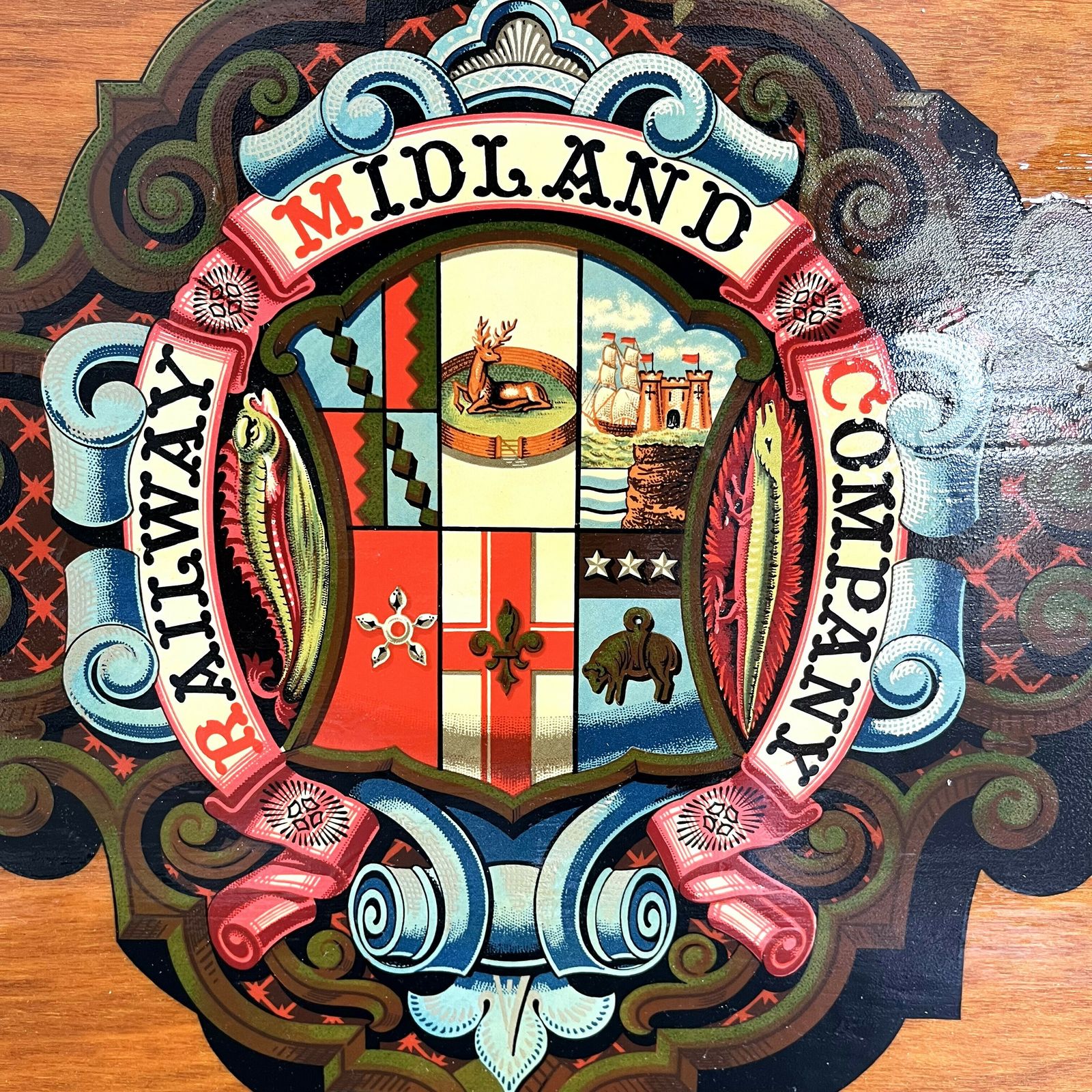 80.0 Mounted Coats Of Arms X4    Midland Rly, British Railways, Great Indian Peninsular Rly 1849, Dundalk Newry & Greenore Rly Co.  photo