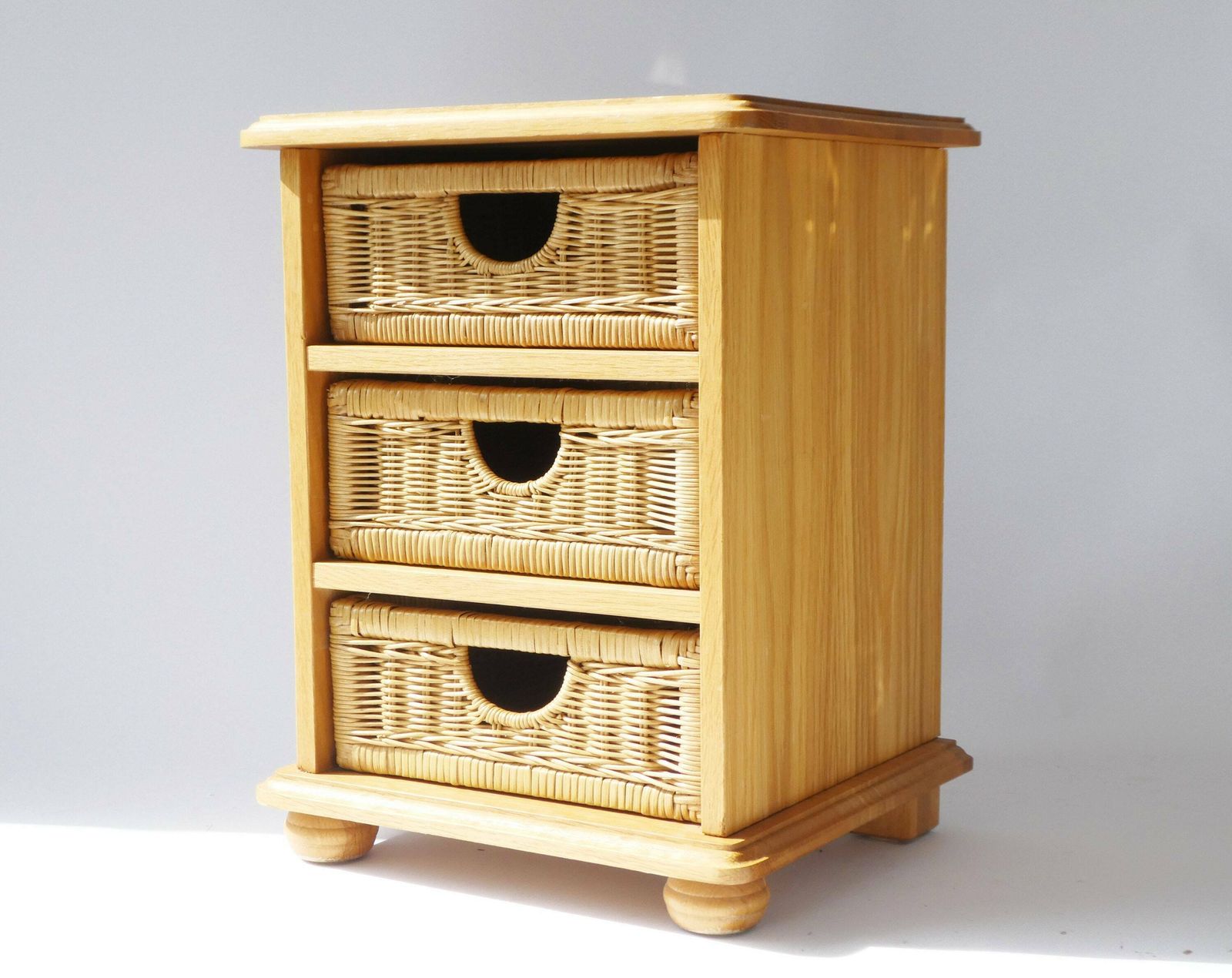 Beautiful Wicker Stand With 3 Drawers, Rattan Boho Vintage Cabinet, Storage Unit
