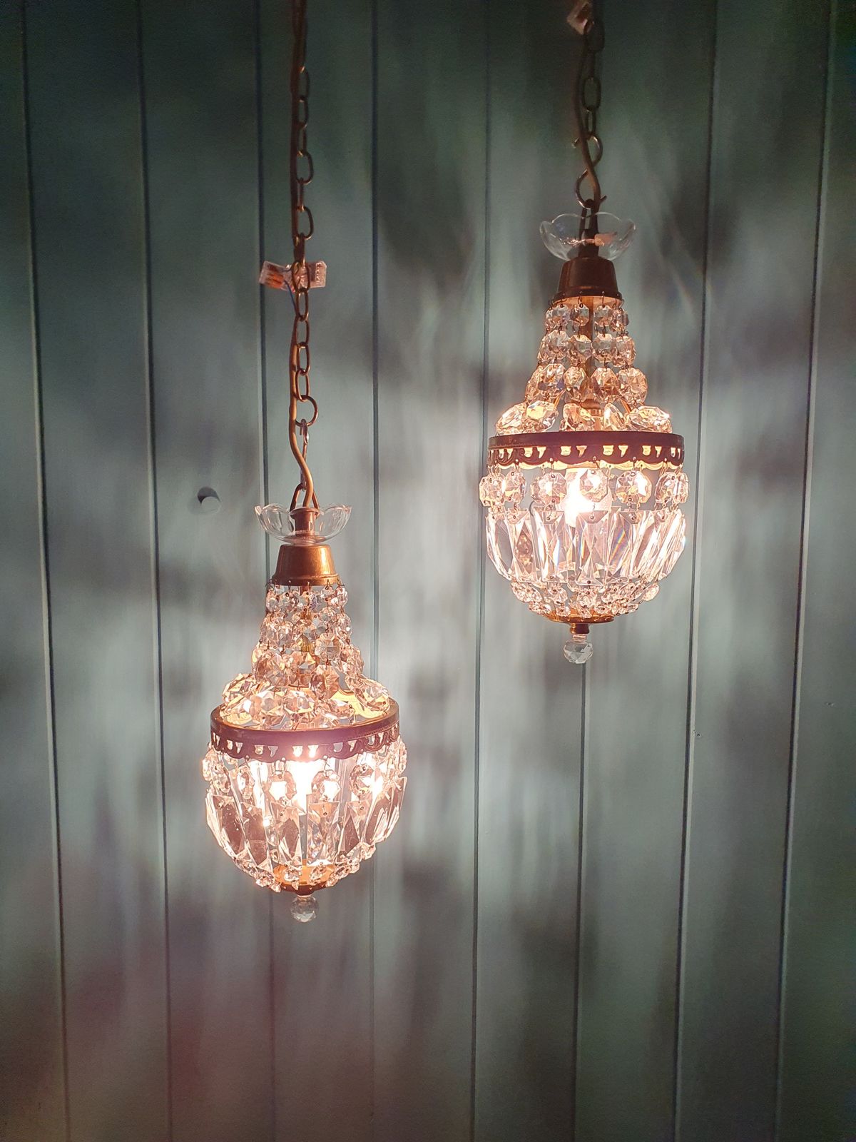 Small Pair Of Prism Swag Bag Chandeliers 6" photo furniture