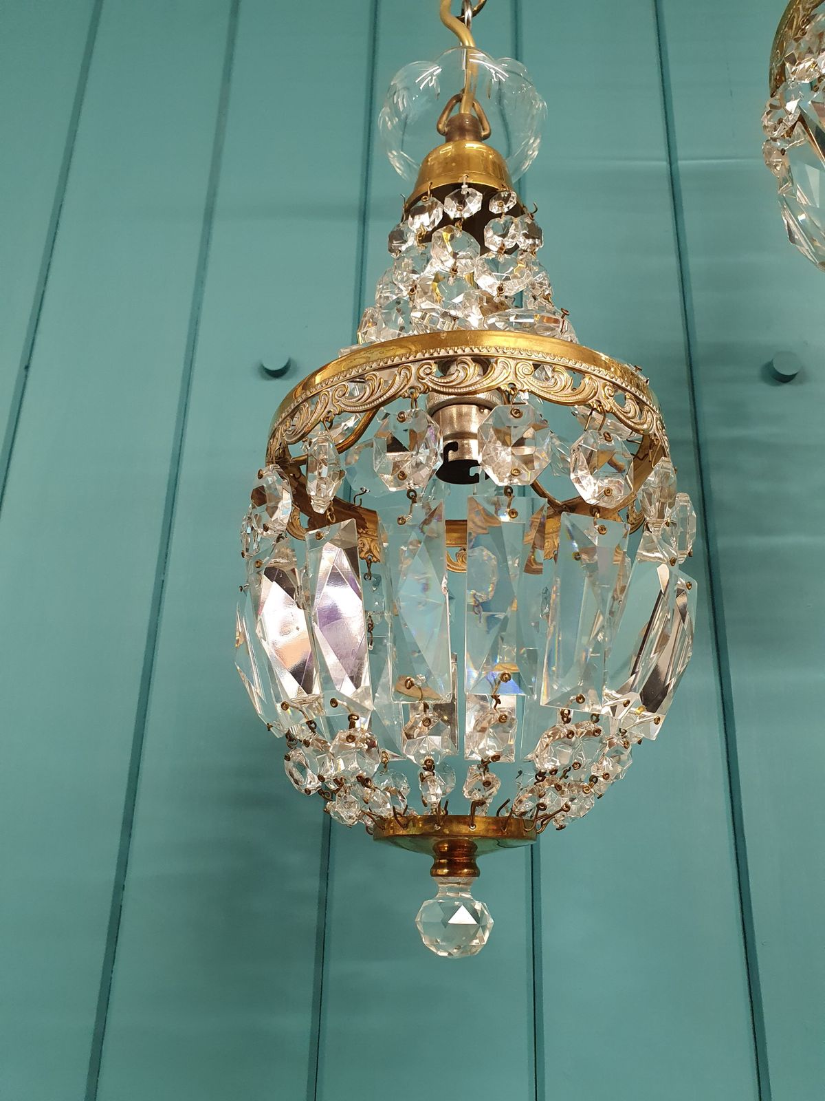 Small Pair Of Prism Swag Bag Chandeliers 6" photo 385.0