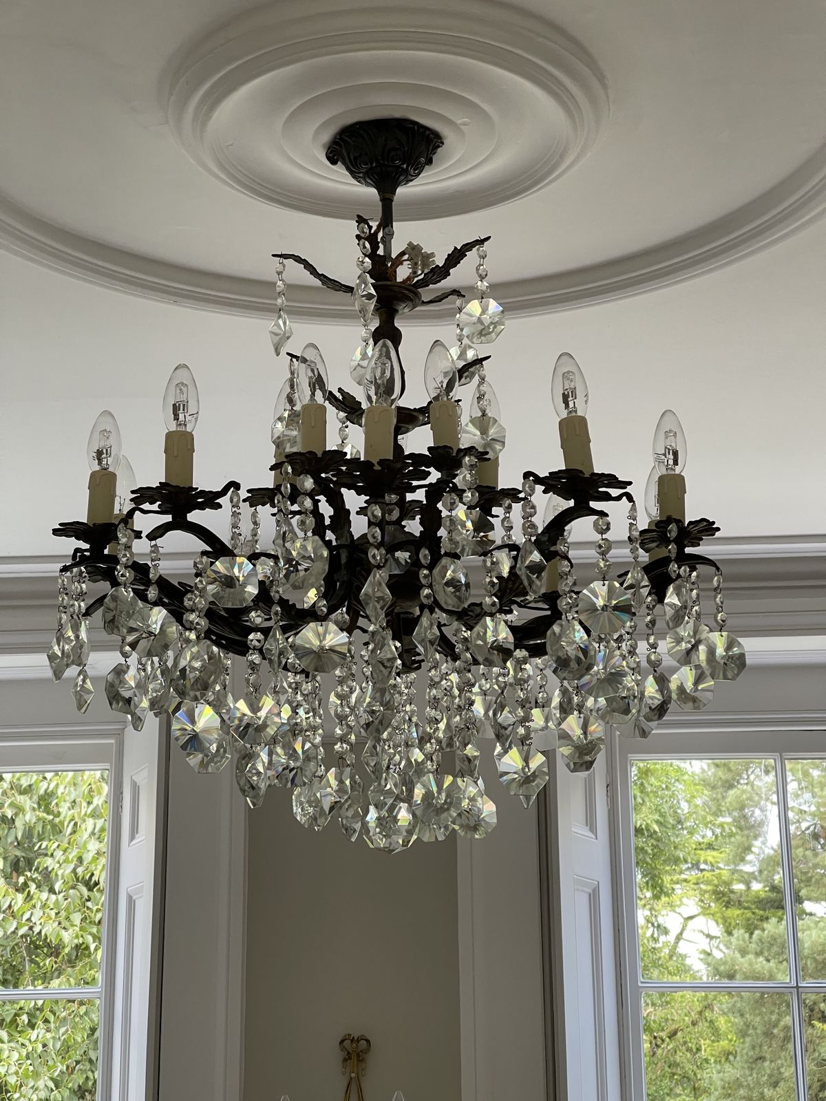 Chandeliers. Solid Bronze And Crystal (French Or Belgium). Pair. Early 20th Century. photo furniture