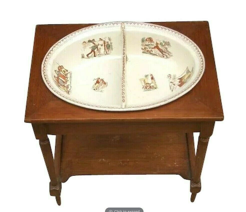 Turn Of The 19/20th Century New Born Baby's Ceramic/Wood Washstand From Eastern France