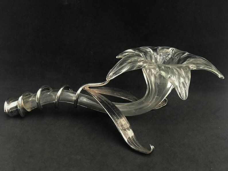 Murano Vase Mid Century Italian Clear Murano Glass And Metal Vase 1970s