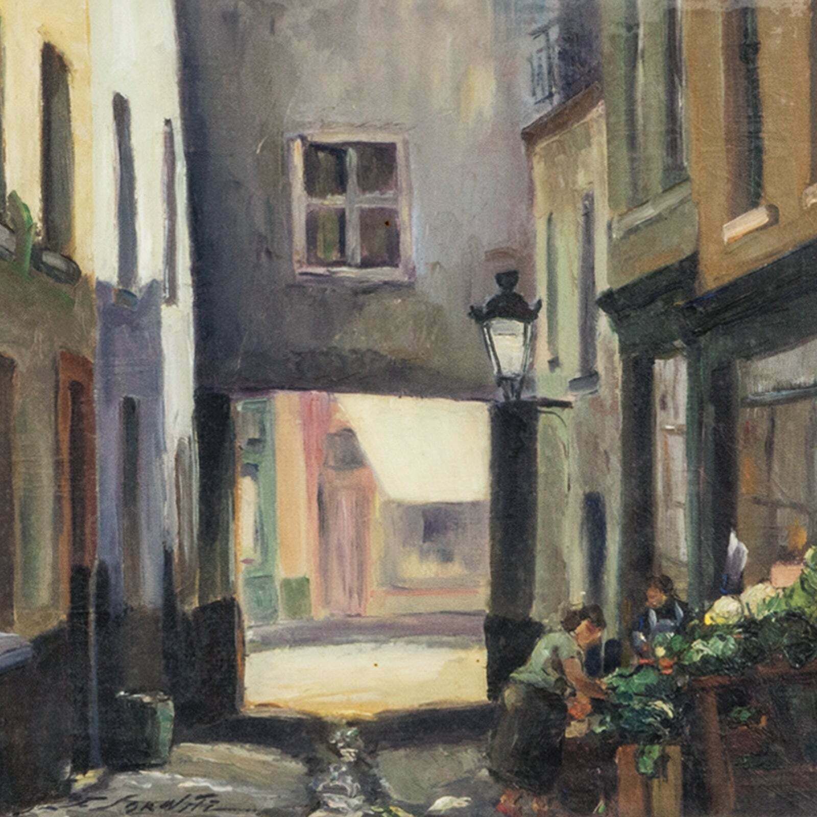 Brusselse Straatscène, Ingelijst Vintage Olieverfchilderij photo furniture