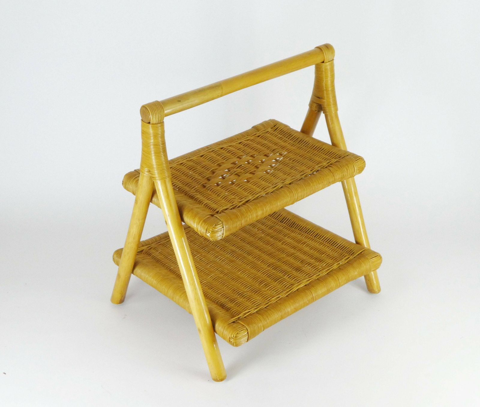 Vintage Small Wicker Shelf Unit, Rattan Storage Cabinet, Cute Boho Small Free Standing Shelf photo furniture
