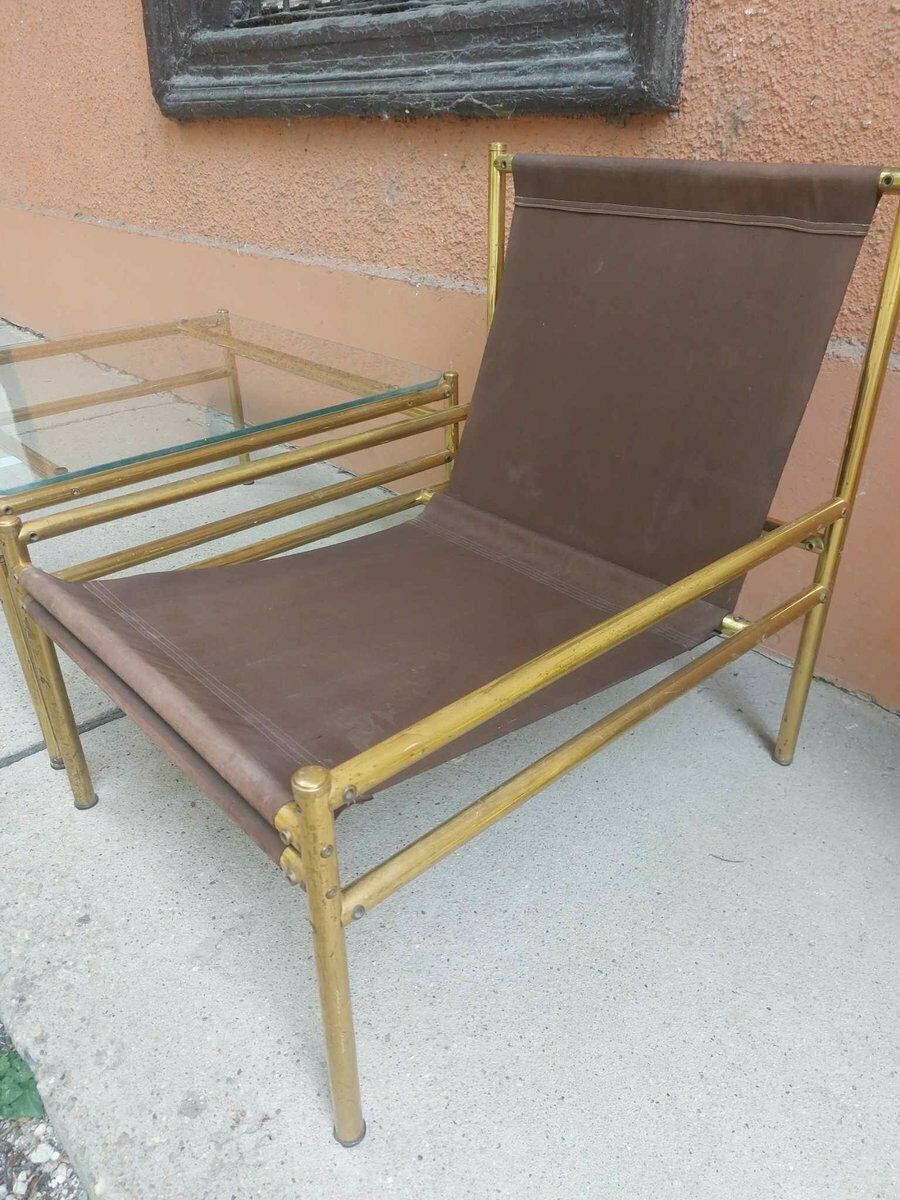 Vintage Italian Brass Dining Chairs And Table 1970s, Set Of 3 photo furniture