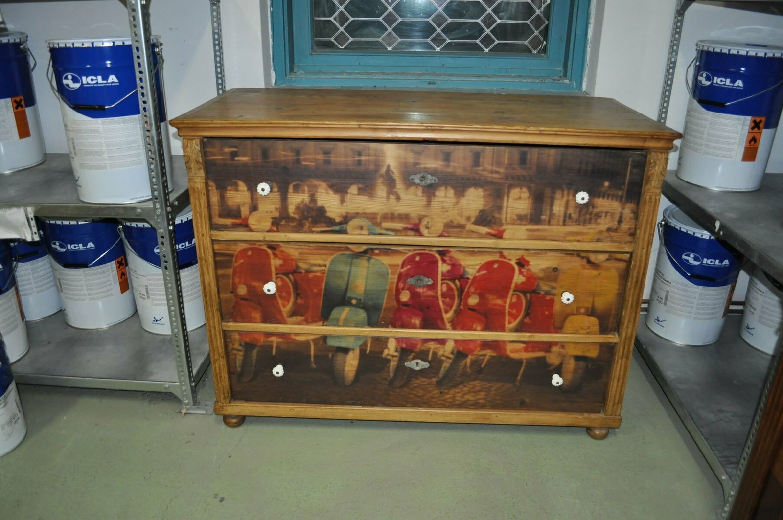 Pine Chest Of Drawers With Vespa Photo photo for sale