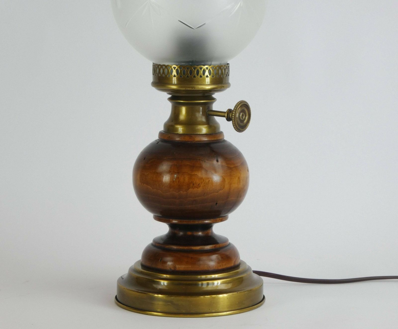 Antique Wooden Ornate Oil Table Lamp With Glass Shade, Beautiful German Desk Light With Brass Compartments photo furniture