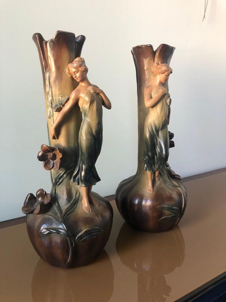 French Art Nouveau Pair Of Large Terracotta Vases, Circa 1910 photo for sale