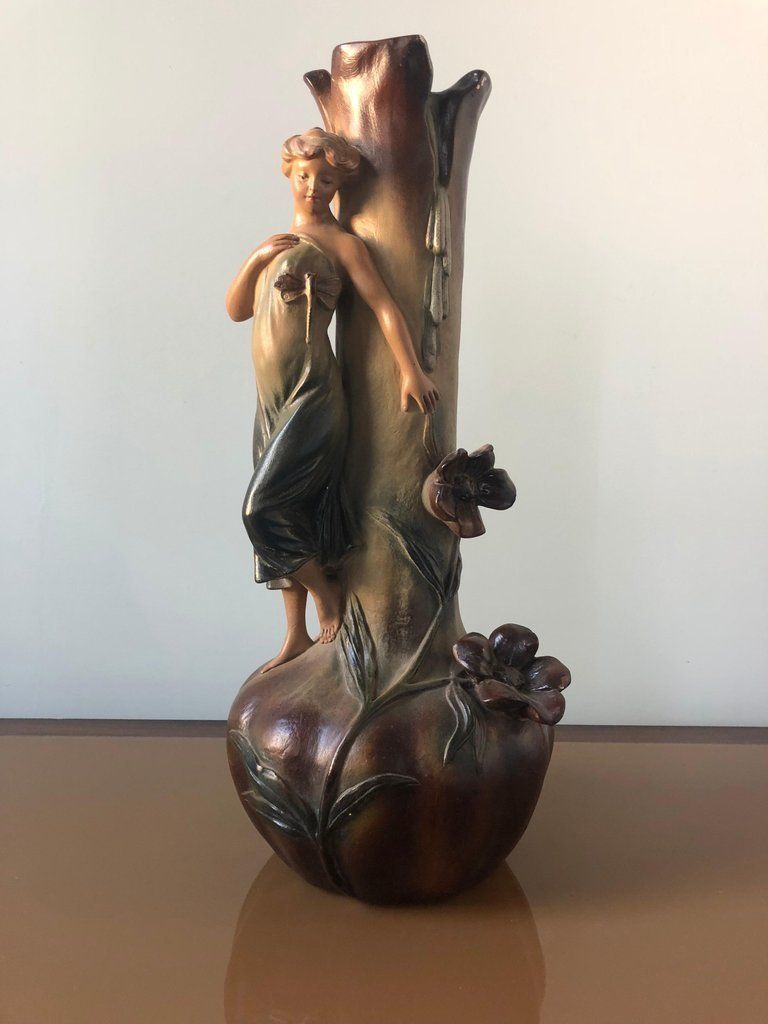 photo for sale French Art Nouveau Pair Of Large Terracotta Vases, Circa 1910