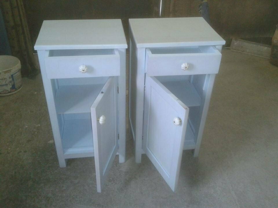 Vintage German Blue Painted Nightstands, 1950s, Set Of 2