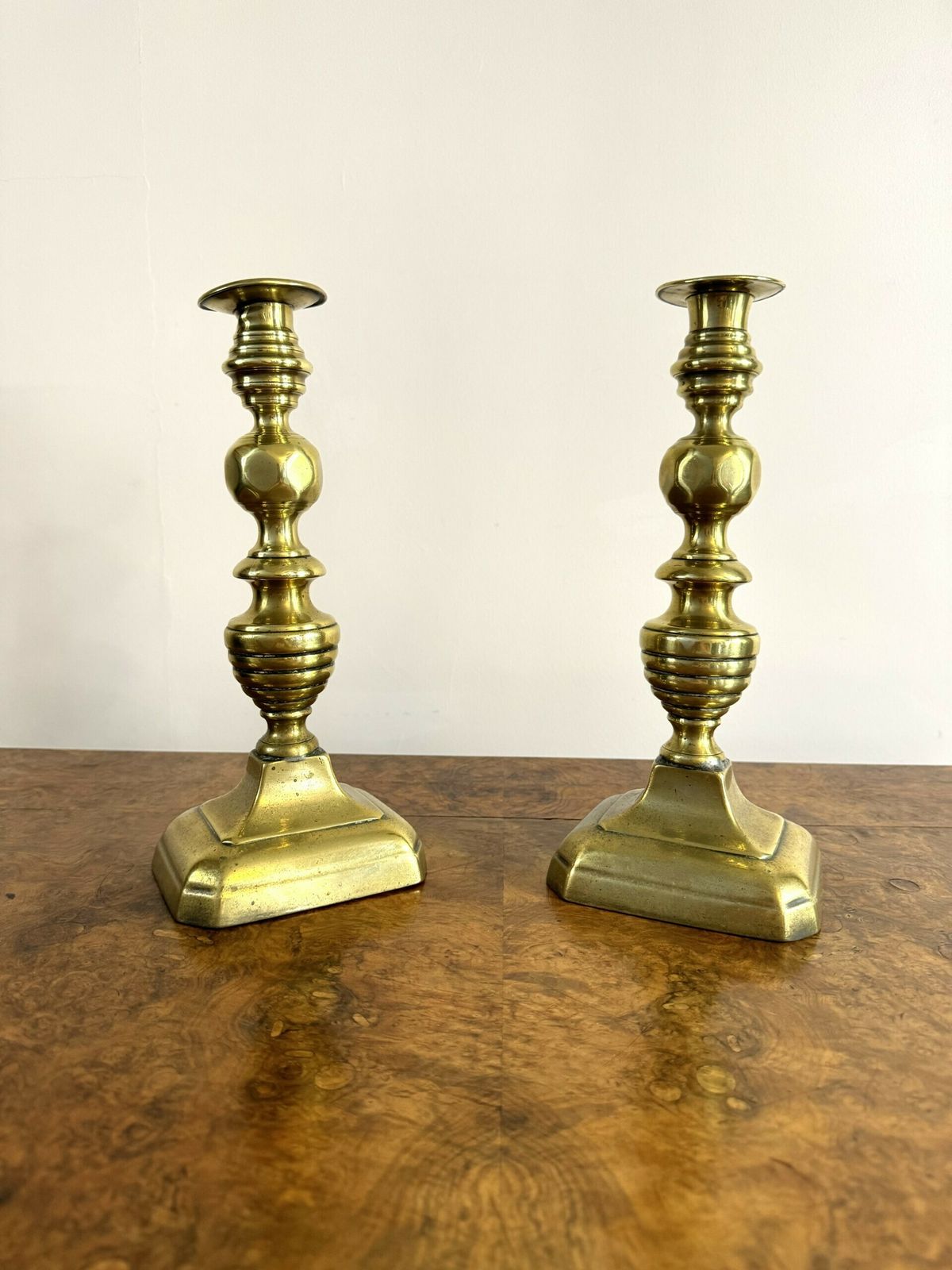 Quality Large Pair Of Antique Brass Candlesticks