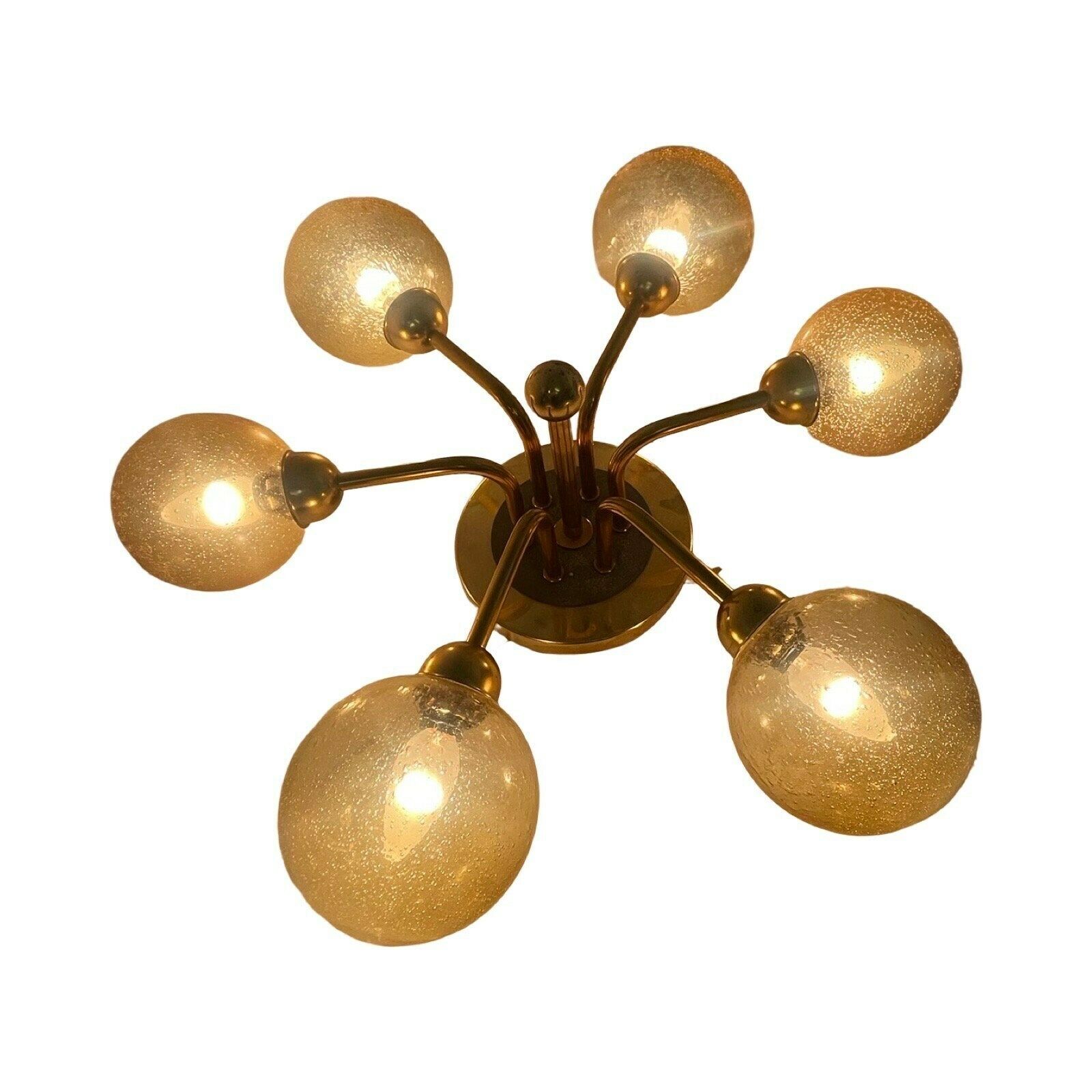 photo for sale Veb Germany   Hanging Pendant   Sputnik Lamp With 6 Glass Shades   Patterned Glass   Mid Century Modern / Atomic Age