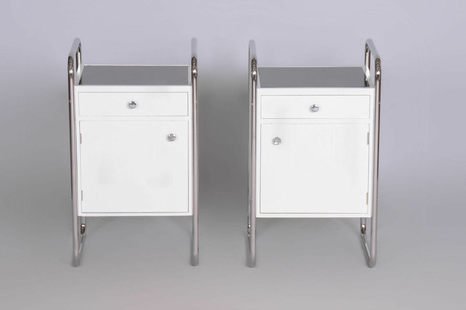 Restored Bauhaus Pair Of Bedside Tables, Vichr A Spol, Chrome, Czechia, 1930s photo vintage