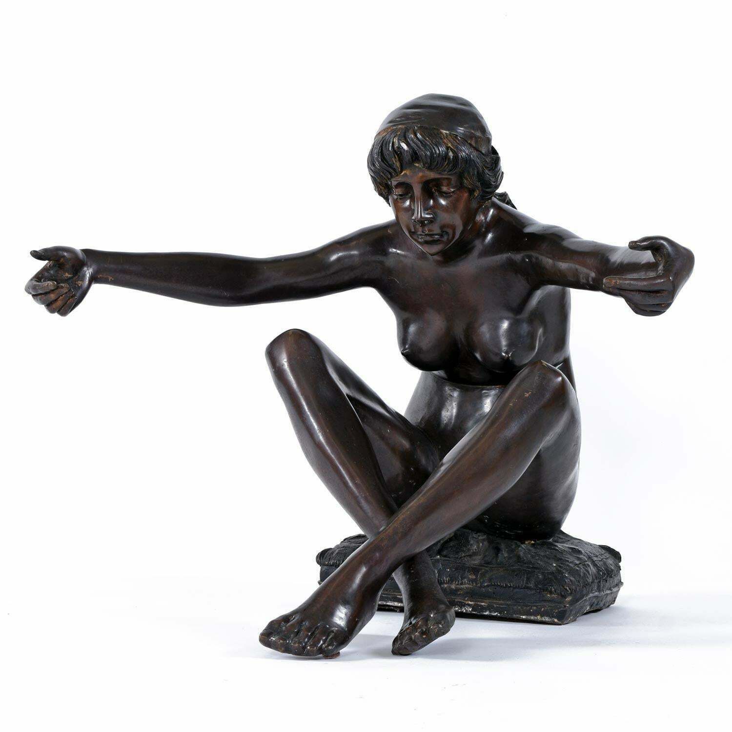 C. Conndray Bronze Figural Art Nouveau Sculpture Coffee Table With Glass Top photo for sale