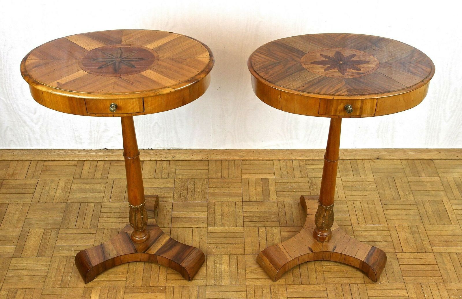 Pair Of 19th Century Biedermeier Side Tables, Nut / Cherrywood   At Ca. 1830