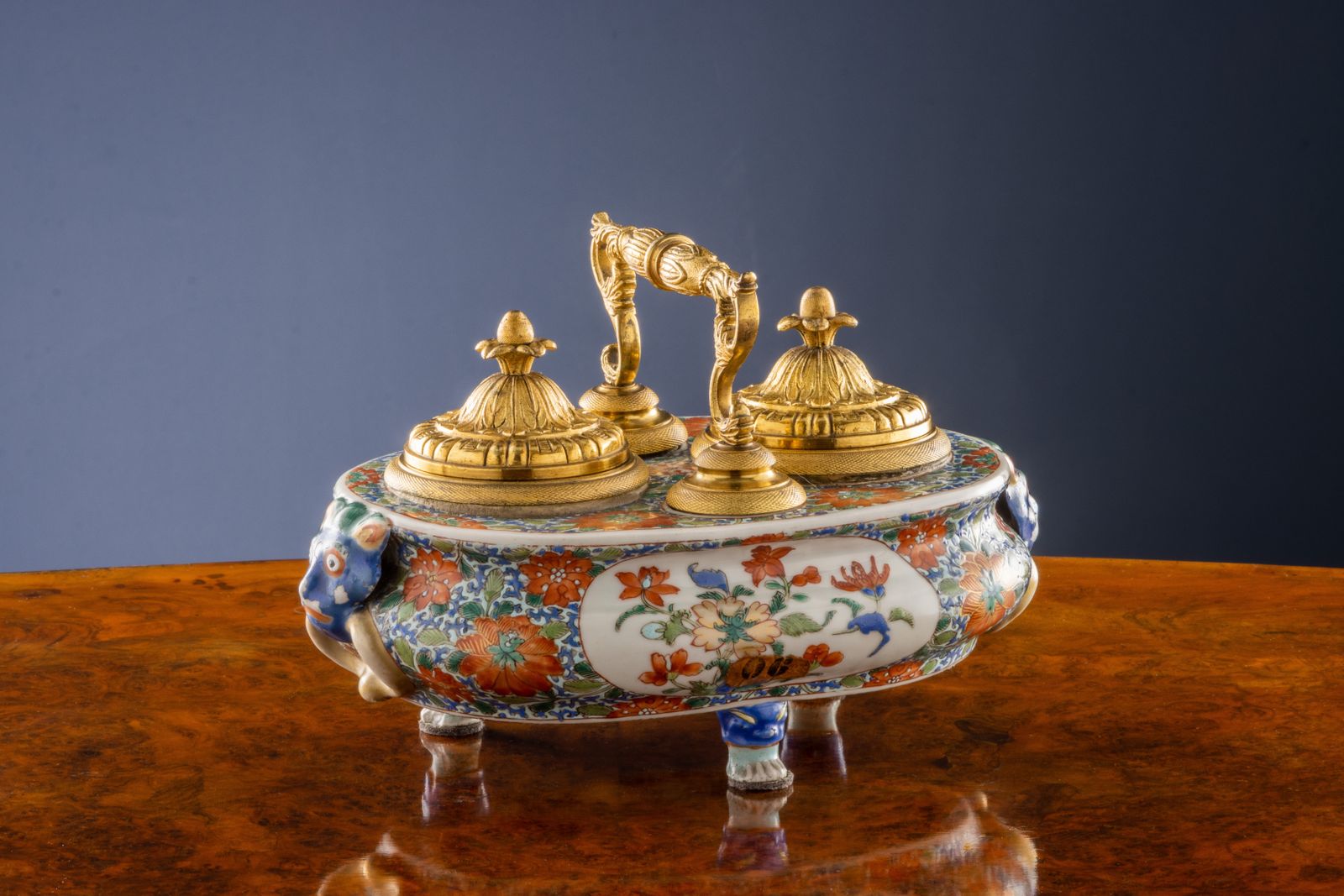 Inkwell Regency Gilded Bronze Porcelain England XIX Century