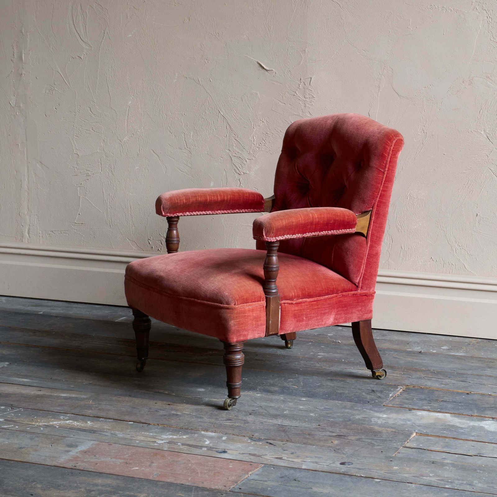 Antique Open Armchair   Red/Pink Velvet photo vintage