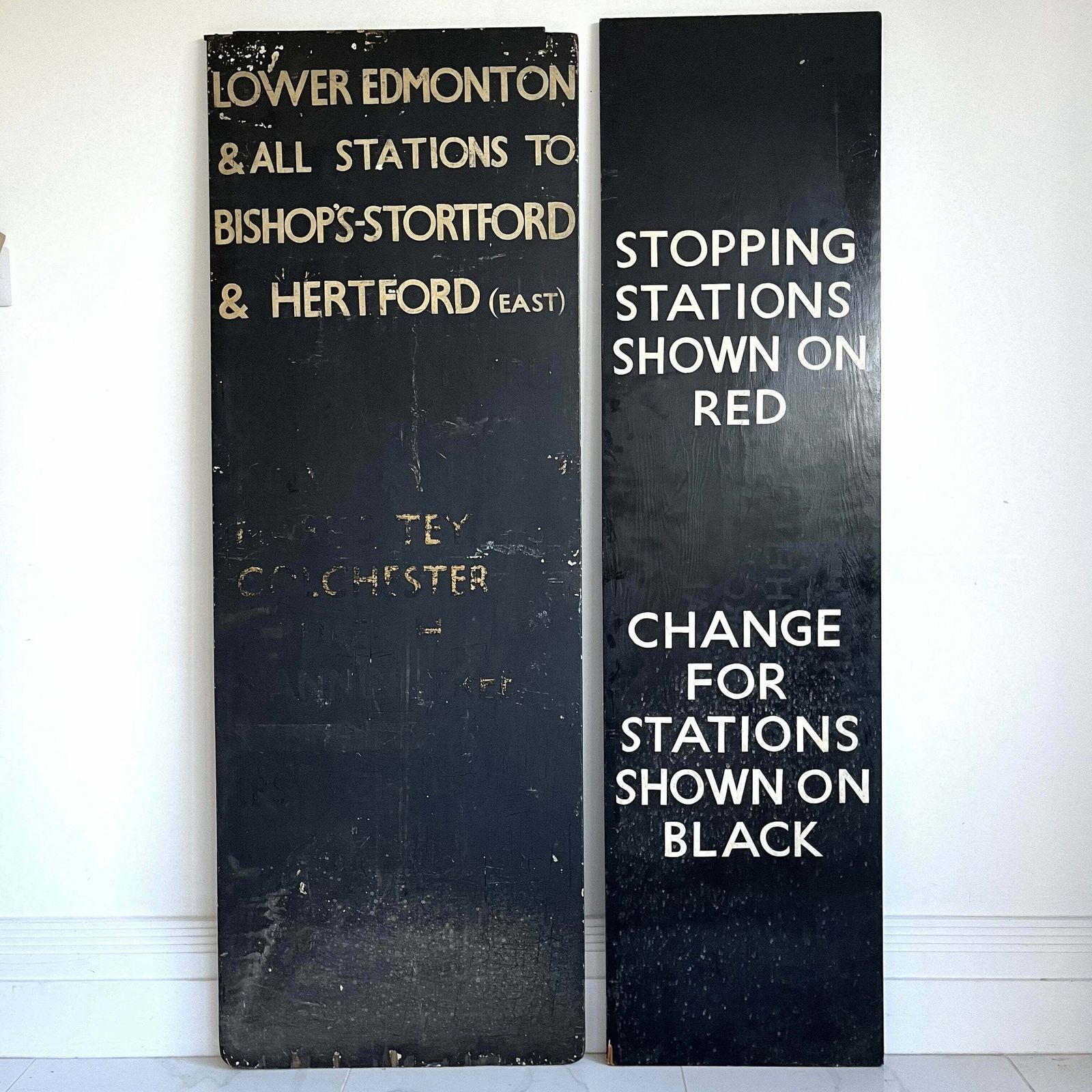 Liverpool Street Wooden Train Destination Boards X2   "Stopping Stations" photo Home Decor