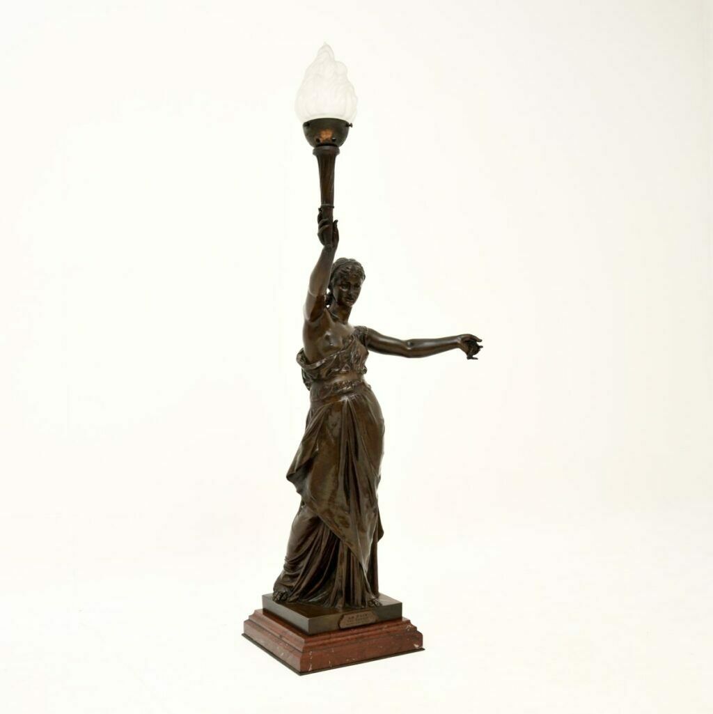 Antique French Bronze Lamp Figure ‘La Paix’ By Jean Jules Cambos photo Home Decor