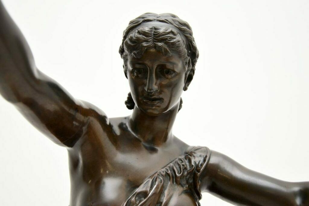Antique French Bronze Lamp Figure ‘La Paix’ By Jean Jules Cambos photo buy