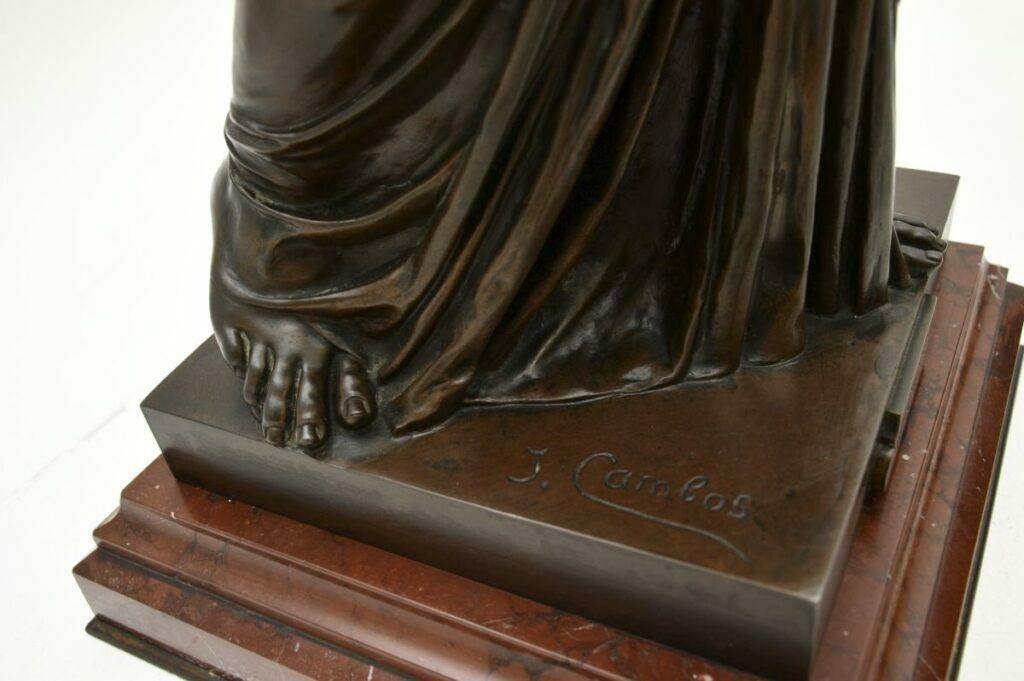 photo for sale Antique French Bronze Lamp Figure ‘La Paix’ By Jean Jules Cambos